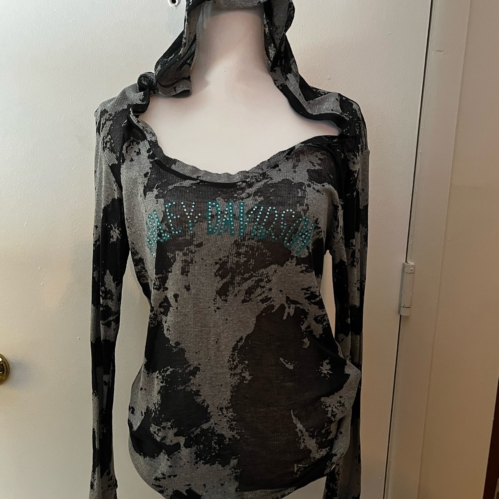 Harley-Davidson sheer hoodie with rhinestones